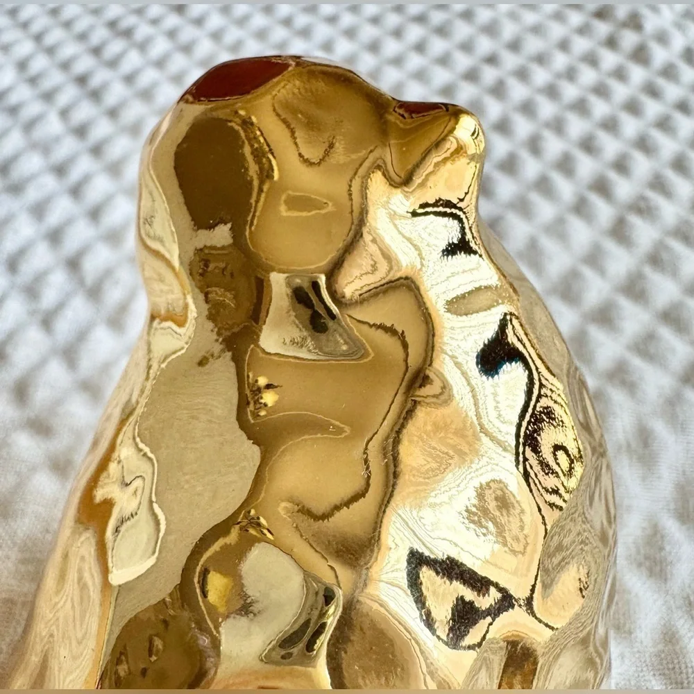 New Large Hammered Texture Shiny Gold Tone Ceramic Bird Decor Figurine - 5.5”